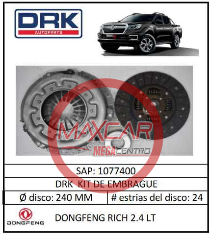 KIT EMBRAGUE DRK 1077400 DONGFENG RICH 2.4 LT - KEM1077400