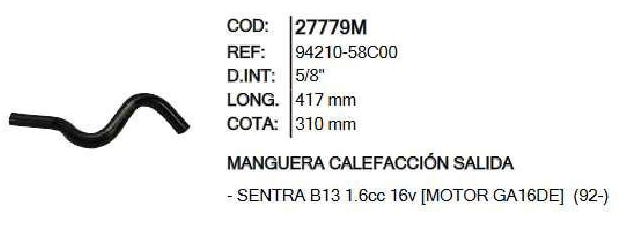 MANGUERA CALEFACCION SALIDA INR 27779 SENTRA B13 - M27779M