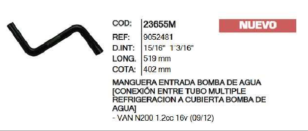 MANGUERA ENTRADA BOMBA AGUA INR 23655M VAN N200 - MI23655M