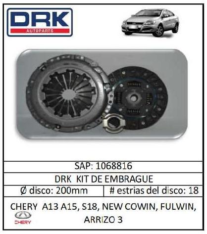 KIT EMBRAGUE DRK 1068816 NEW COWIN FULWIN ARRIZO - KEM1068816