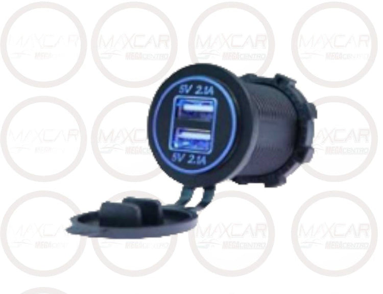 CARGADOR DOBLE USB 2.1A CON LED AZUL SW446 - SW446