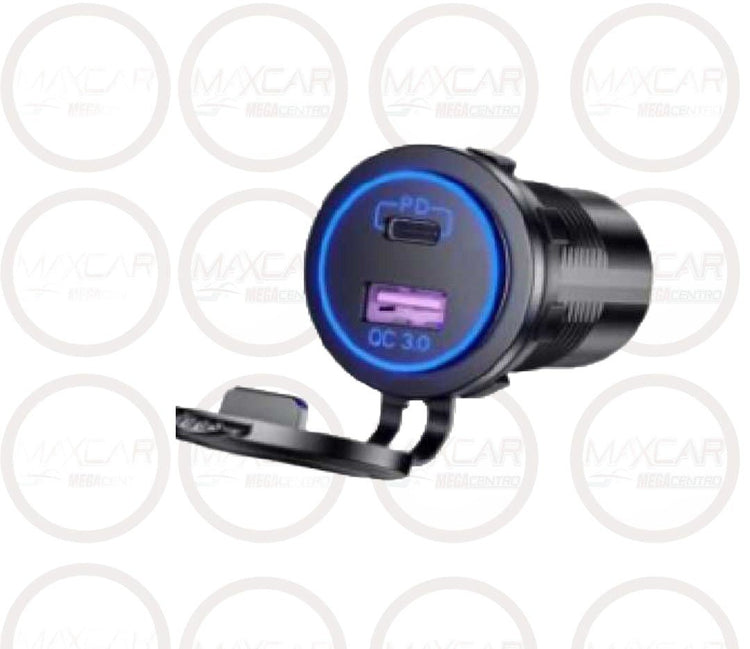 CARGADOR DOBLE USB OC 3.0 Y USB-C CON LED AZUL SW447 - SW447