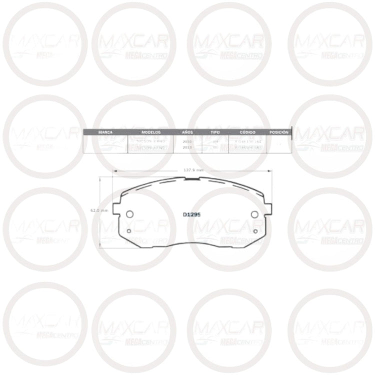 PASTILLA FRENO DLB D1295 TUCSON IX/ SPORTAGE R/ RONDO/ CARENS 09/SOUEAST/JAC S5 - PDD1295