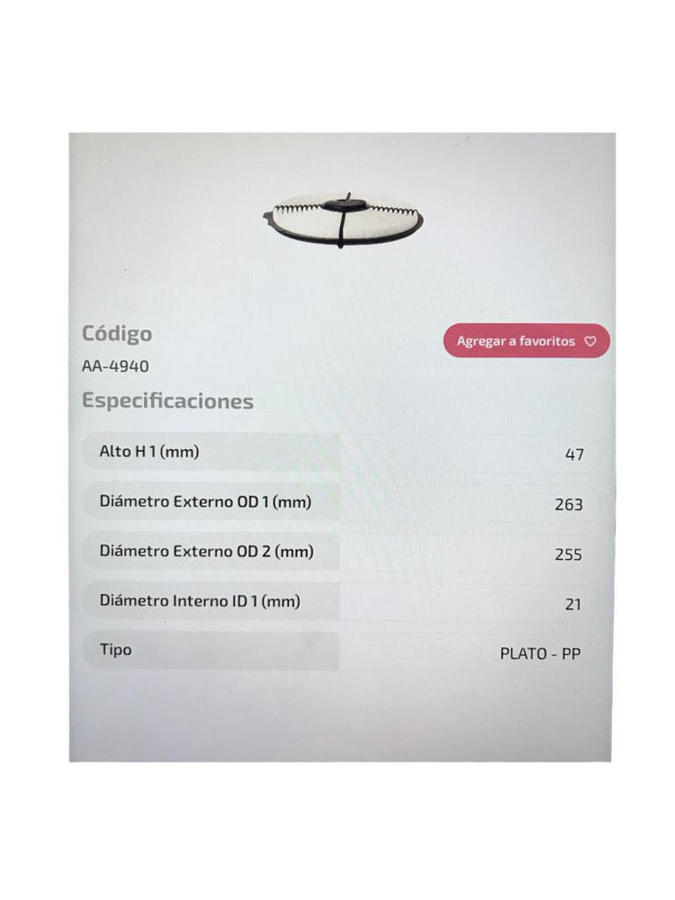 FILTRO AIRE ADVANCE AA4940 TOY TERCEL (MK4940) (AF370) - FAA4940