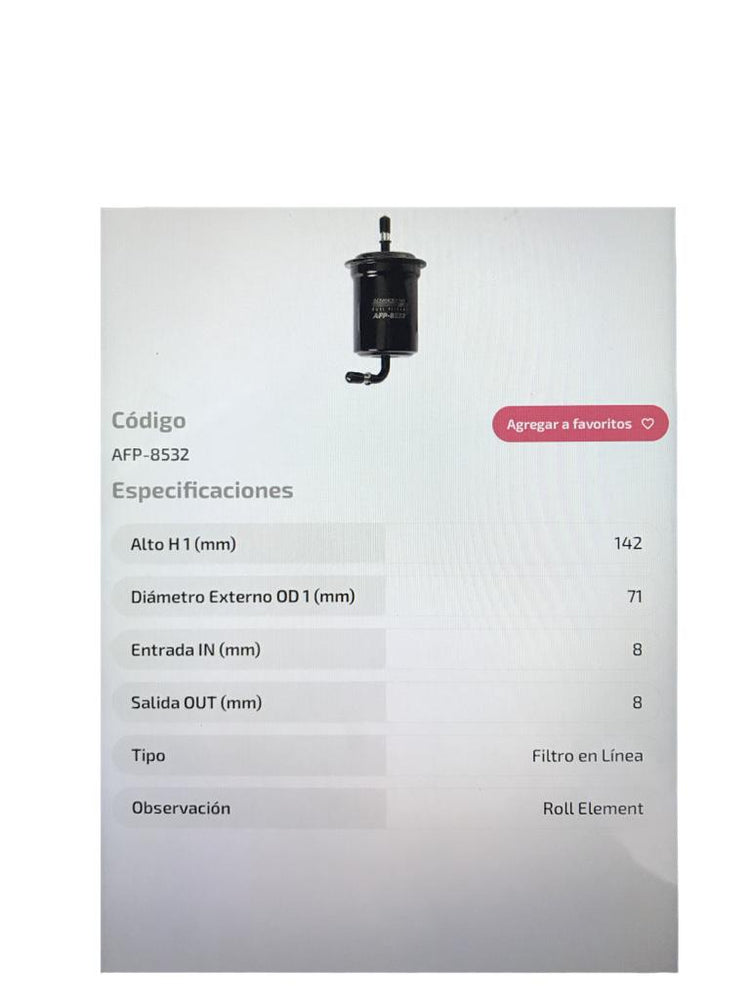 FILTRO COMBUSTIBLE ADVANCE AFP8532 SPORTAGE NACIONAL 95-07 - FAFP8532