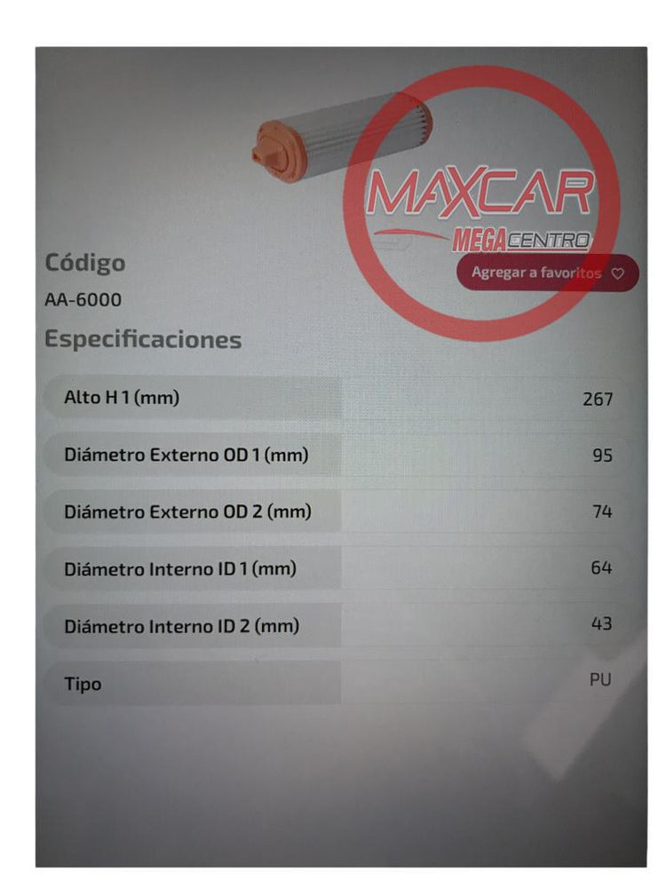 F.AA6000 FILTRO AIRE ADVANCE PICANTO XLINE GT