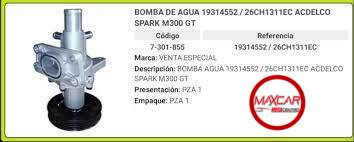 BOA.96416294 BOMBA AGUA ACDELCO 19314552 SPARK GT 1.2