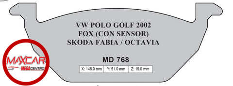 PASTILLA FRENO HIGH POWER D768 VW POLO/GOLF FOX 02 (HPBPA0082)-PCD768