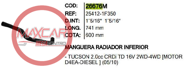 MANGUERA RADIADOR INF INR 26676M TUCSON GL DIESEL - M26676M
