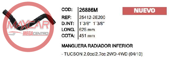 MANGUERA RADIADOR INF INR 26886M TUCSON 2.0 2.7 (25412-2E200) - M26886
