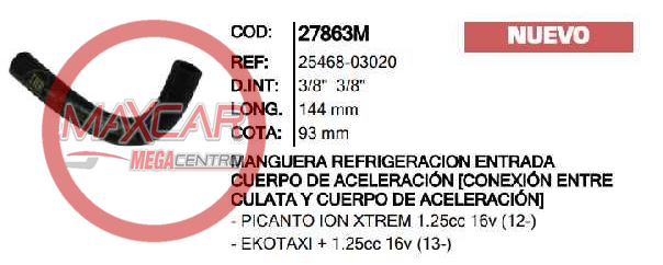 MANGUERA REFRIGERANTE ENTRADA CUERPO ACEL INR 27863 PICANTO - M27863