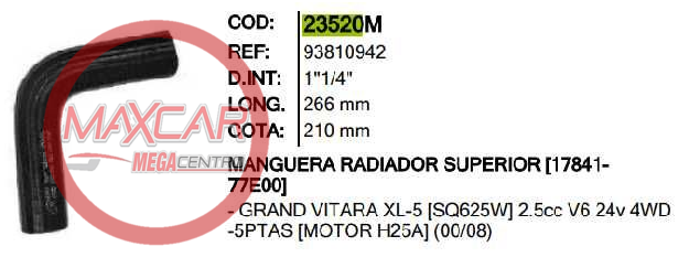 MANGUERA RADIADOR SUP INR 23520M GRAN VITARA - M23520
