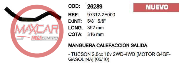 MANGUERA CALEFACCION SALIDA INR 26289 TUCSON 2. - M26289