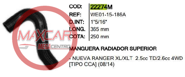 MANGUERA RADIADOR SUP INR 22274 MZ BT-50 DIESEL  - M22274M