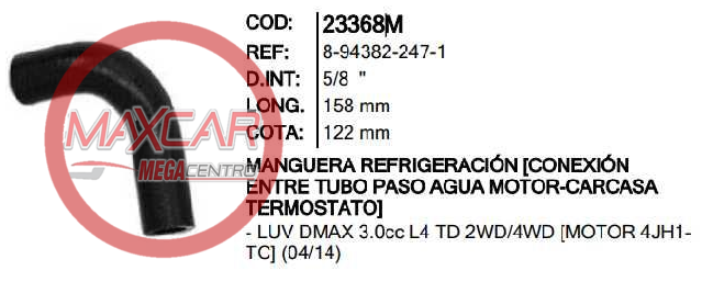 MANGUERA TUBO AGUA INR 23368 DMAX 3.0 4X2 4X4 - M23368M