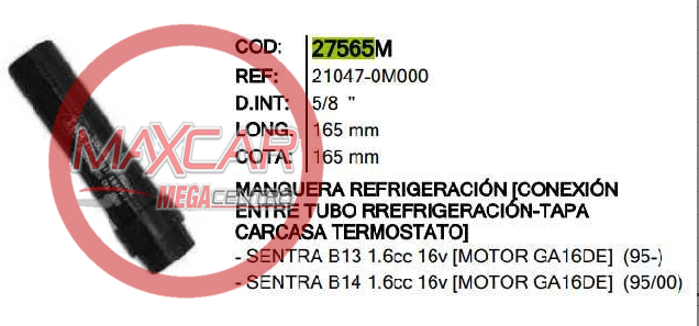 MANGUERA TERMOSTATO INR 27565 SENTRA B13 B14 - M27565M