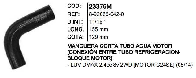 MANGUERA CALEFACCION INR 23376M DMAX 2.5/3.0 - M23376M