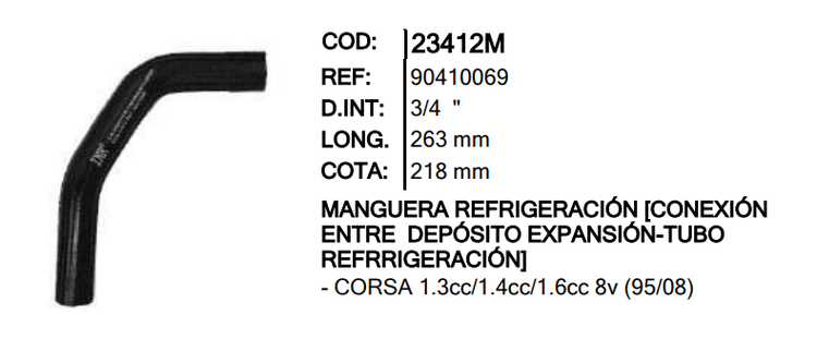 MANGUERA CALEFACCION INR 23412 CORSA WIND 1.3 1.4 1.6 MC23412