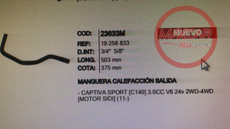 MANGUERA CALEFACCION SALIDA INR 23633M CAPTIVASPORT - M23633M