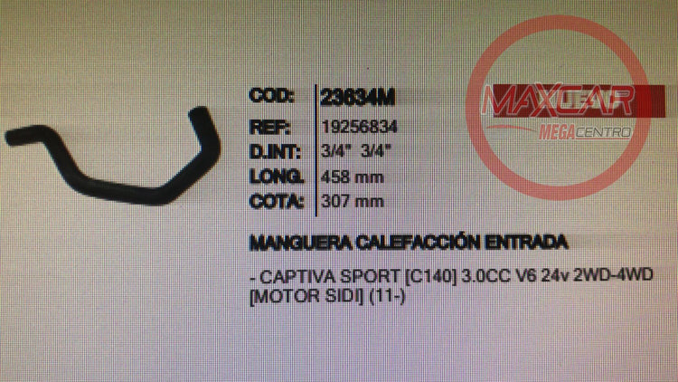 MANGUERA CALEFACCION ENTRADA INR 23634 CAPTIVA SPORT - M23634M