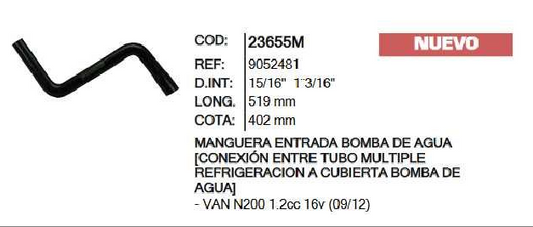 MANGUERA ENTRADA BOMBA AGUA INR 23655M VAN N200 - MI23655M