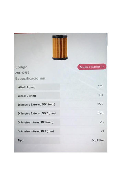 F.AOE10759 FILTRO ACEITE ADVANCE VW AMAROK DIESEL 2.0 (ML50629)