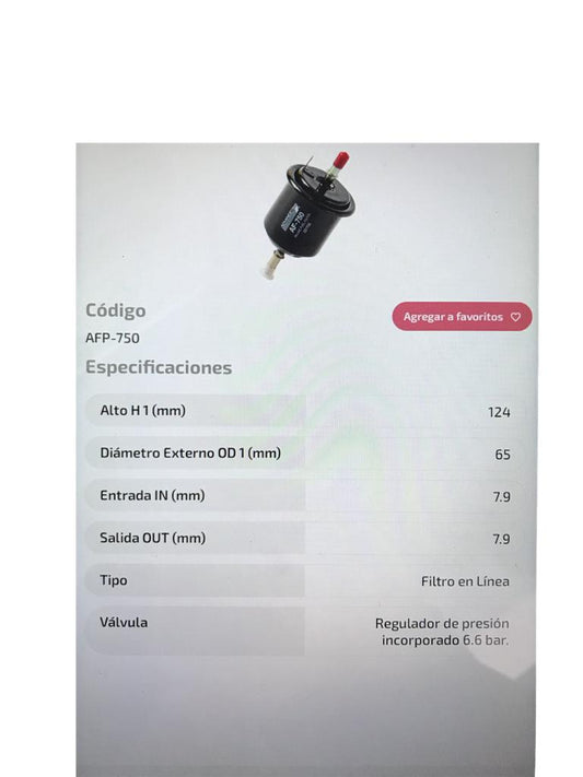 FILTRO COMBUSTIBLE ADVANCE AFP750 ACCENT VERNA (CON SENSOR) (MF90122)  - FAFP750