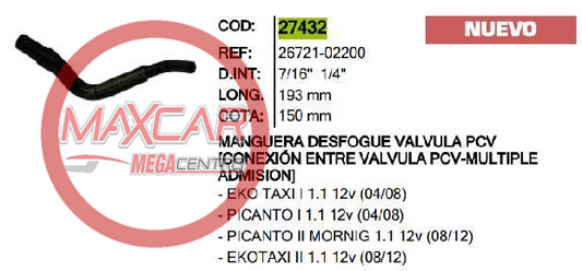 MANGUERA DESFOGUE VALVULA PCV INR 27432 PICANTO  - M27432