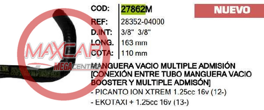 MANGUERA VACIO MULTIPLE ADMSION INR 27862 PICANTO - M27862