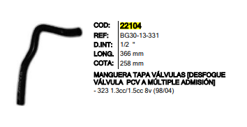 MANGUERA DESFOGUE INR 22104 MAZDA 323 INYECC. - M22104