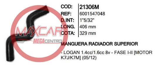 MANGUERA RADIADOR SUP INR 21306 LOGAN - M21306