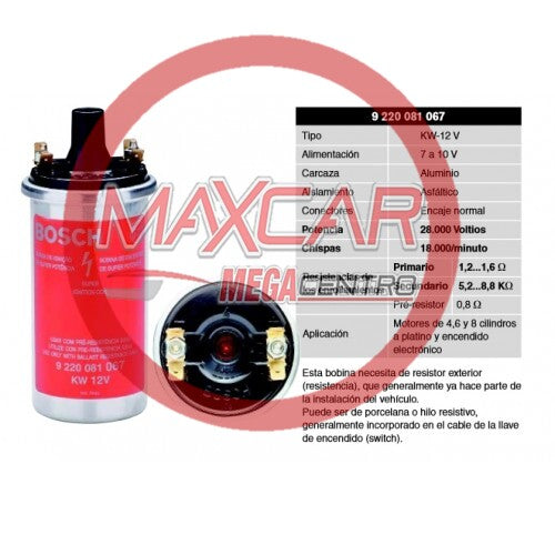 BOBINA ENCENDIDO BOSCH 9220081067 ROJA-BB067