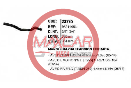 MANGUERA CALEFACCION ENTRADA INR 23775 AVEO T200/T250 - M23775