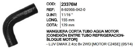 MANGUERA CALEFACCION INR 23376M DMAX 2.5/3.0 - M23376M