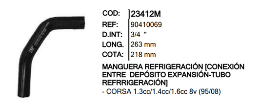 MANGUERA CALEFACCION INR 23412 CORSA WIND 1.3 1.4 1.6  MC23412